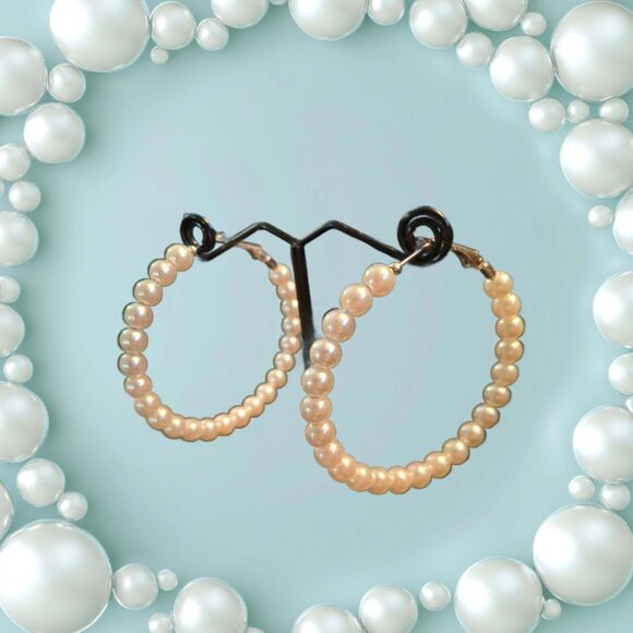 Faux Pearl Hoop Earrings Hoops - Picture 1 of 7